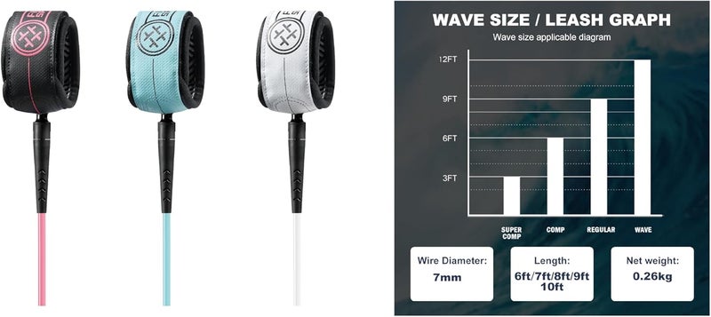 FIBER SPACE Premium Surf Leash. High Resistance Lightweight, for All Types of Surfboards. 6/9 feet-5 Colors. - Image 2